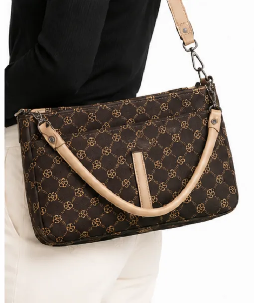 Brown Printed Women's Tote Shoulder Bag | Premium Multi-Pocket Handbag for Daily Use - Image 2