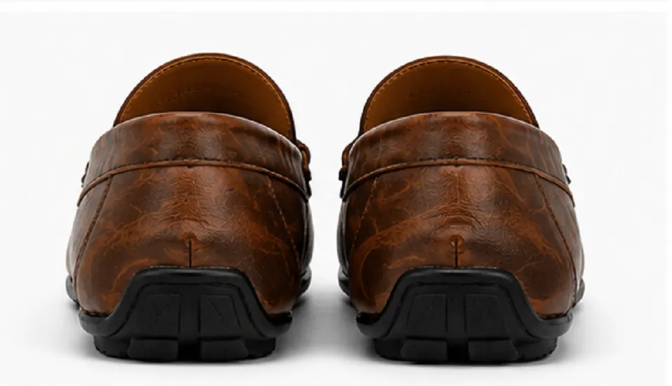 Premium Textured Slip-On Loafers for Men | Soft Cushioned Casual Driving Shoes – Coffee Brown - Image 2