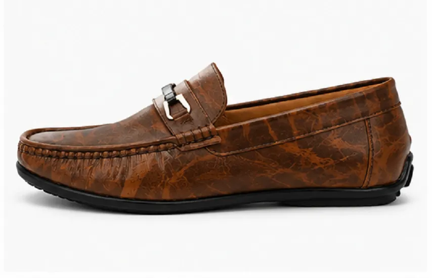 Premium Textured Slip-On Loafers for Men | Soft Cushioned Casual Driving Shoes – Coffee Brown - Image 3
