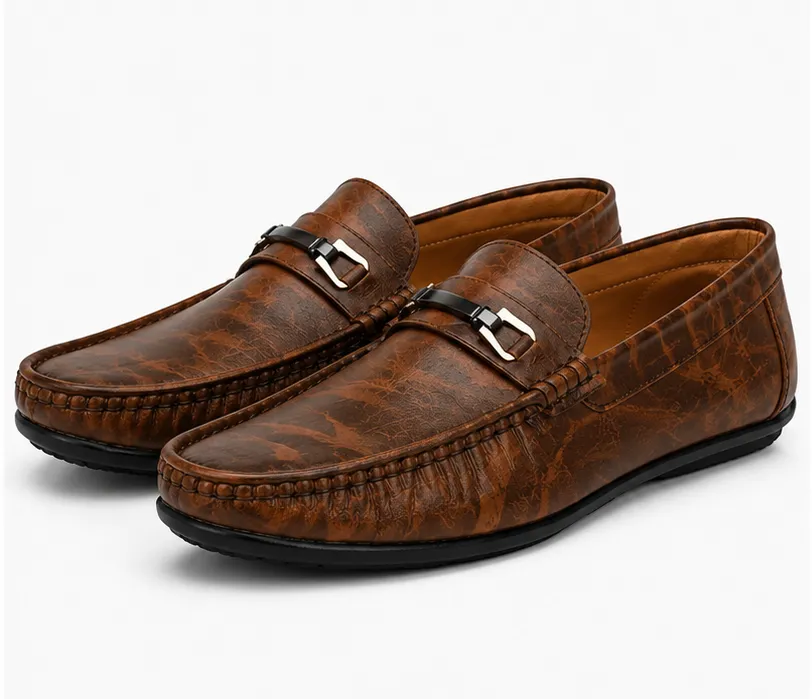 Premium Textured Slip-On Loafers for Men | Soft Cushioned Casual Driving Shoes – Coffee Brown - Image 5
