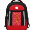 Red and black school backpack with multiple compartments, side bottle pockets, durable zippers, and water-resistant fabric for school, college, travel, and daily use.