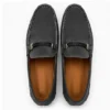 Black soft cushioned insole loafers for men with slip-on design, comfortable casual driving shoes for office, travel and everyday wear.