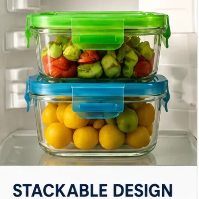 Stackable Glass Food Storage Container Multi-Colour Airtight Leak Proof Glass Box