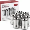 Premium stainless steel drinking glass set available in 6 piece and 12 piece packs for water, juice, milk, tea and everyday kitchen use.