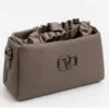 Taupe Women's Bucket Sling Bag with Gathered Drawstring Top and Premium Metal Logo