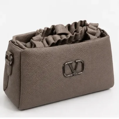 Taupe Women's Bucket Sling Bag with Gathered Drawstring Top and Premium Metal Logo