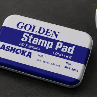 Ashoka Golden self inking stamp pad 95 x 52 mm for rubber stamps, office documents, schools, banks, businesses and government offices.
