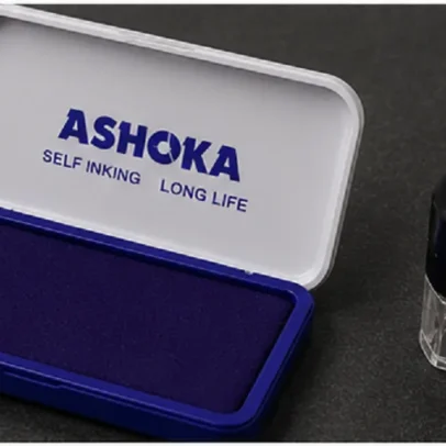The Ashoka Golden Stamp Pad (95 × 52 mm) is a premium-quality self-inking stamp pad,