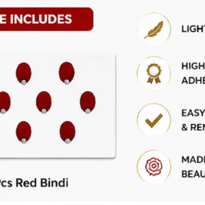 Traditional Red Bindi Premium Velvet Round Bridal Bindi with Stone Pack of 5 (10 Pieces Each, Total 50 Bindis),.