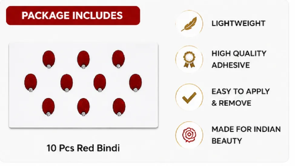 Traditional Red Bindi | Premium Velvet Round Bridal Bindi with Stone | Pack of 5 (10 Pieces Each, Total 50 Bindis) - Image 2