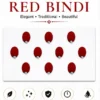 Traditional red velvet round bindi with decorative stone, skin-friendly adhesive, sweat-resistant, and long-lasting for women, bridal wear, festivals, and daily use.