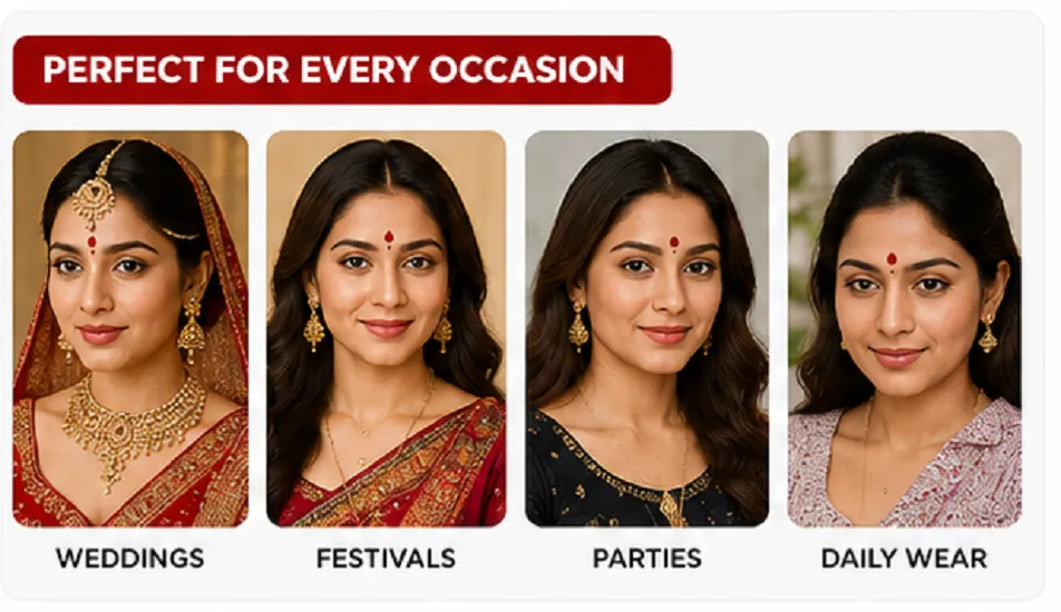 Traditional Red Bindi | Premium Velvet Round Bridal Bindi with Stone | Pack of 5 (10 Pieces Each, Total 50 Bindis) - Image 3