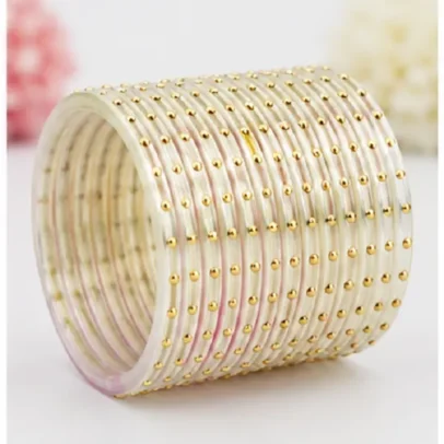Transparent Glass Bangles Set of 30 PCS with Golden Dot Design for Women Traditional Kanch Ki Chudi.