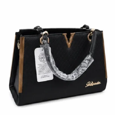 Victorin Black Women's Handbag with Gold Hardware Premium Designer Tote Bag for Office Shopping and Daily Use