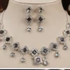 Silver Plated Black Stone Necklace Set with Matching Earrings for Women