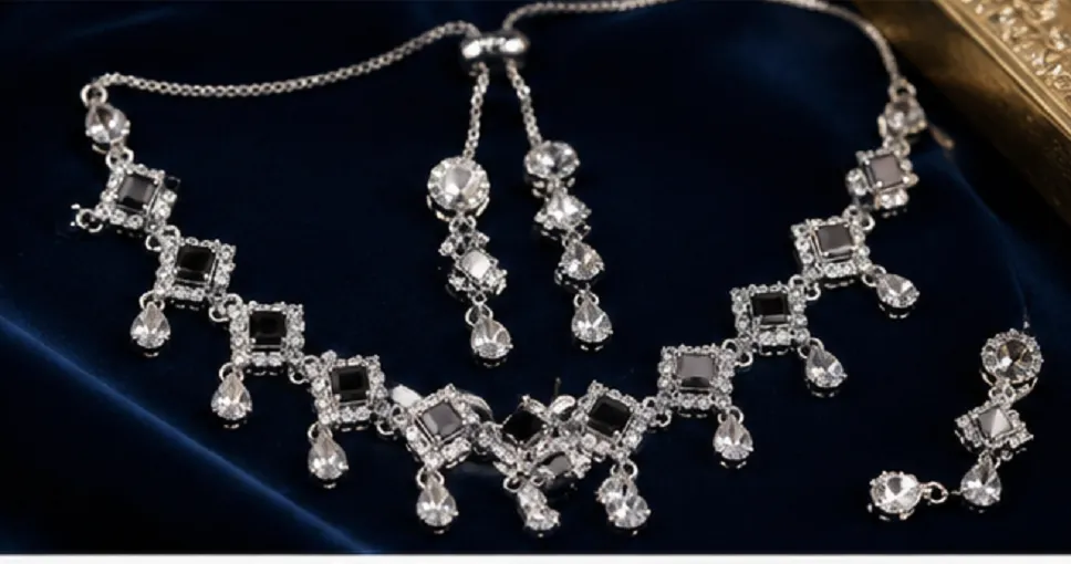 Silver Plated Black Stone Necklace Set for Women | Party Wear Jewellery Set with Earrings - Image 5