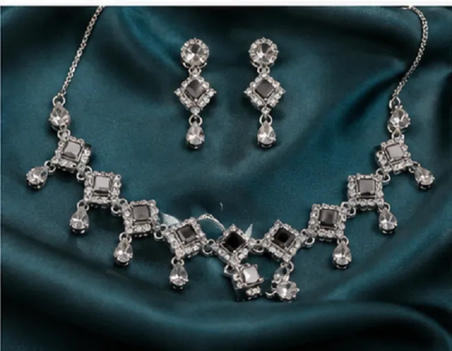 Silver Plated Black Stone Necklace Set for Women | Party Wear Jewellery Set with Earrings - Image 6