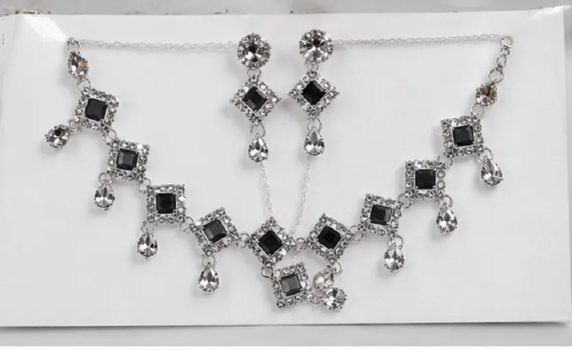Silver Plated Black Stone Necklace Set for Women | Party Wear Jewellery Set with Earrings - Image 2
