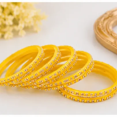 Yellow 24 PCS Stone Studded Bangles Set for women and girls.