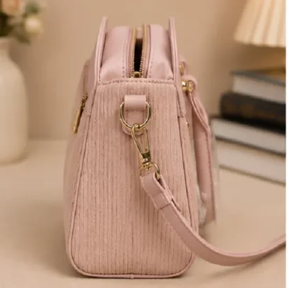 Blush Pink Textured Handbag Premium Top Handle Shoulder Bag.,.