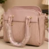 Women's Blush Pink Textured Top Handle Handbag with Dual Handles and Adjustable Shoulder Strap
