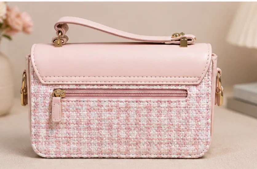Women's Blush Pink Tweed Sling Bag | Premium Designer Crossbody Handbag - Image 2