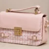 Women's Blush Pink Tweed Top Handle Sling Bag with Gold Lock Closure