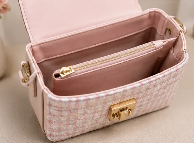 Women's Blush Pink Tweed Sling Bag | Premium Designer Crossbody Handbag - Image 4