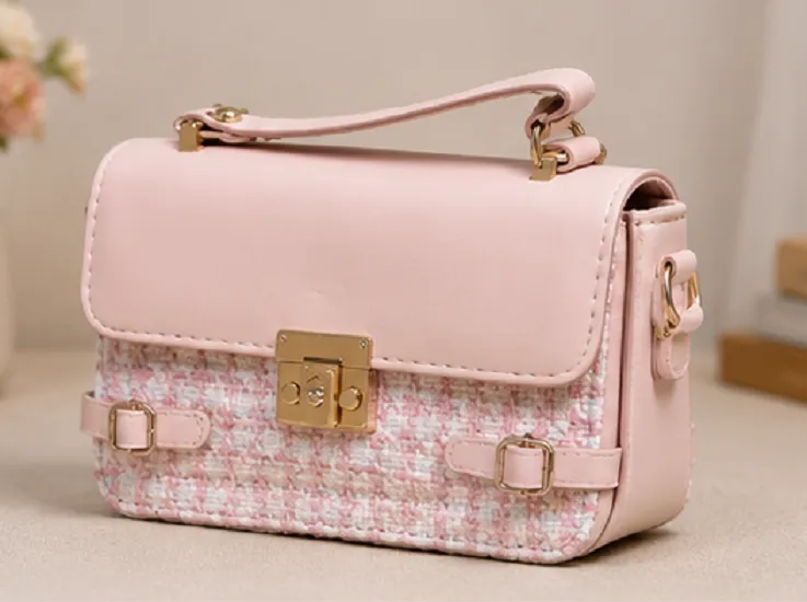Women's Blush Pink Tweed Sling Bag | Premium Designer Crossbody Handbag - Image 5