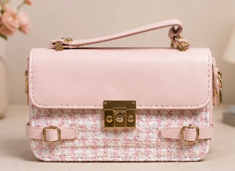 Women's Blush Pink Tweed Sling Bag | Premium Designer Crossbody Handbag - Image 6