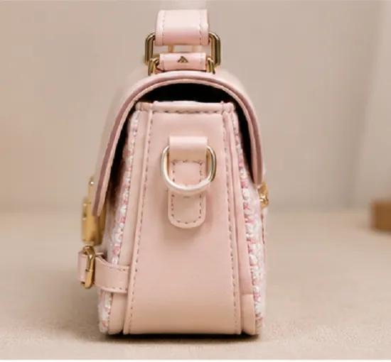 Women's Blush Pink Tweed Sling Bag | Premium Designer Crossbody Handbag - Image 7