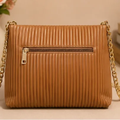 Brown Pleated Chain Tote Bag