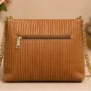 Women's Brown Pleated Chain Tote Bag with Gold Chain Shoulder Strap