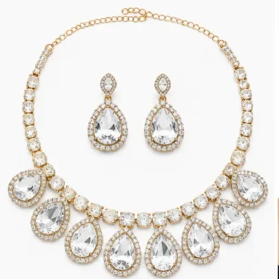 Fashion Women's Premium American Diamond Teardrop Necklace Set with Matching Earrings