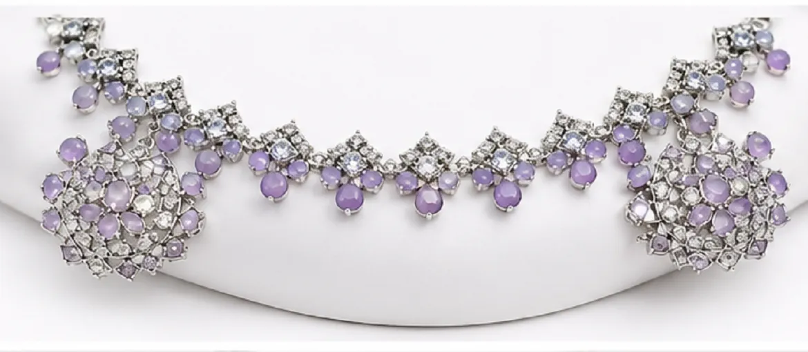 Women's Lavender Stone Necklace Set | Premium American Diamond Jewellery Set with Earrings & Pendant - Image 6
