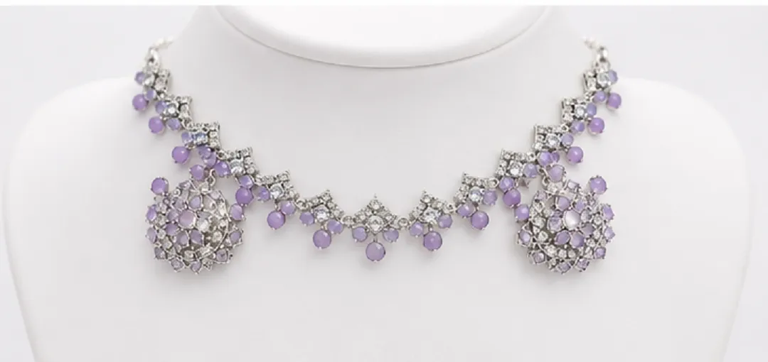 Women's Lavender Stone Necklace Set | Premium American Diamond Jewellery Set with Earrings & Pendant - Image 7