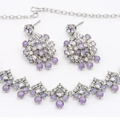 Fashion Women's Lavender Stone Necklace Set with Matching Earrings and Pendant