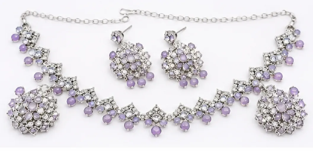 Fashion Women's Lavender Stone Necklace Set with Matching Earrings and Pendant