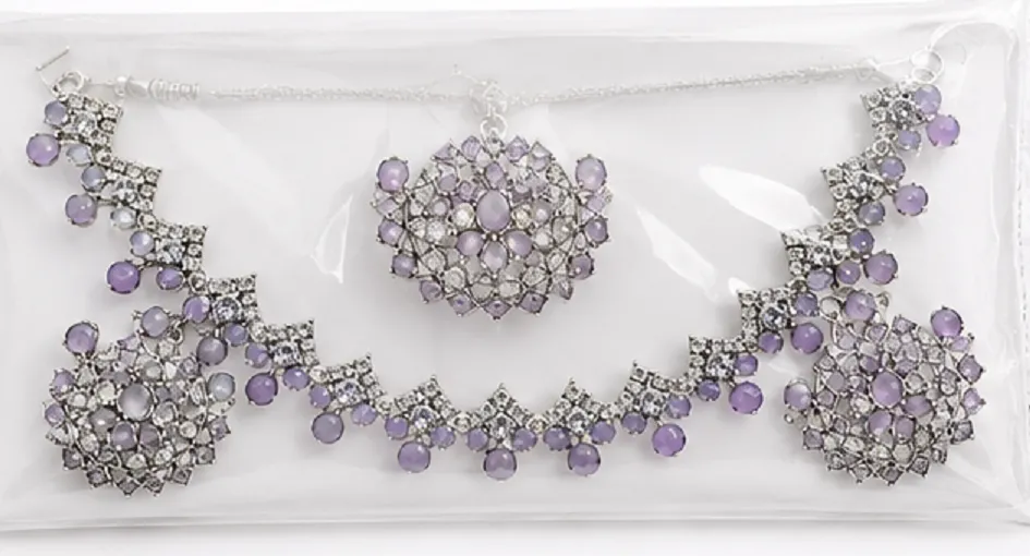 Women's Lavender Stone Necklace Set | Premium American Diamond Jewellery Set with Earrings & Pendant - Image 3