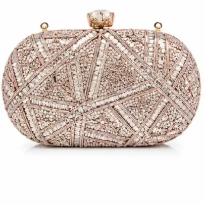 Fashion Womens Rose Gold Crystal Evening Clutch Bag.,.,