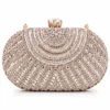 Fashion Women's Rose Gold Crystal Evening Clutch Bag with Crystal Clasp Closure