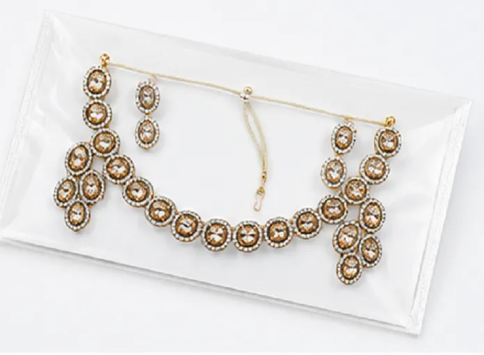 Gold Plated Champagne Crystal Necklace Set for Women | Party & Wedding Jewellery - Image 3