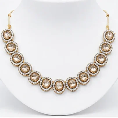 Gold Plated Champagne Crystal Necklace Set with Matching Earrings for Women