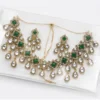 Gold Plated Green Kundan Bridal Necklace Set with Matching Earrings for Women