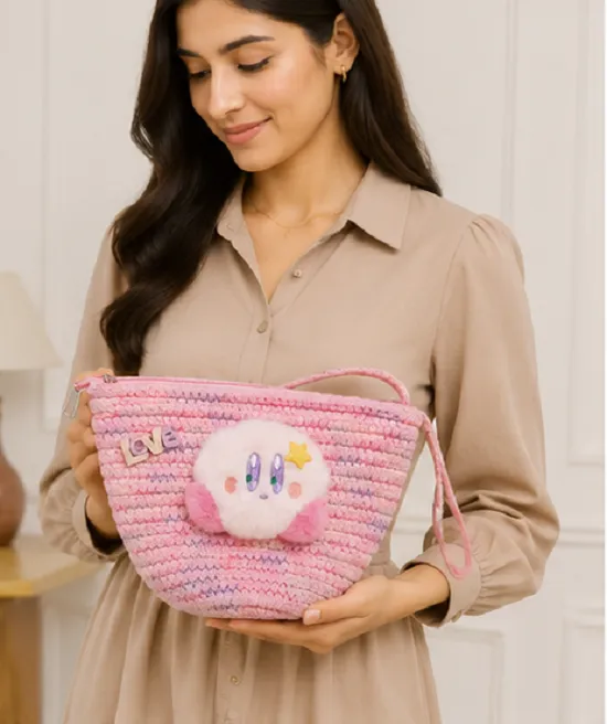 Kids Cute Pink Crochet Sling Bag | Plush Mini Crossbody Bag for Girls - Image 4