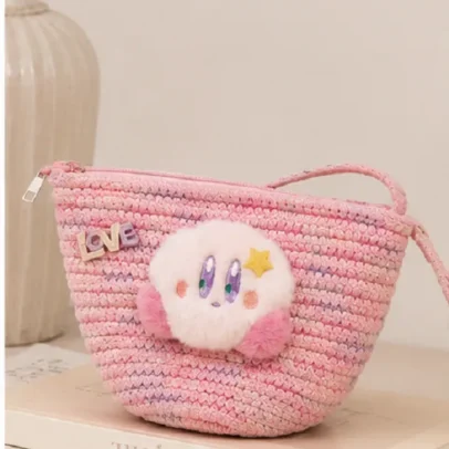 Kids Pink Crochet Sling Bag with Cute Plush Character Charm