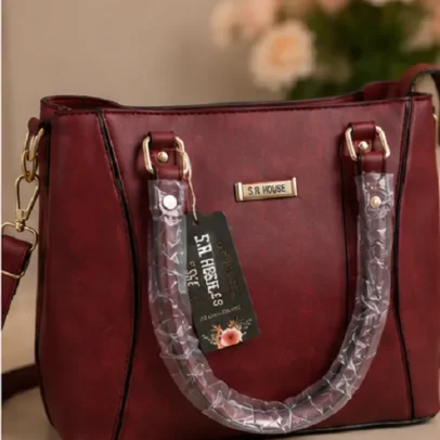 Women's Maroon Premium Tote Handbag with Dual Top Handles and Adjustable Shoulder Strap