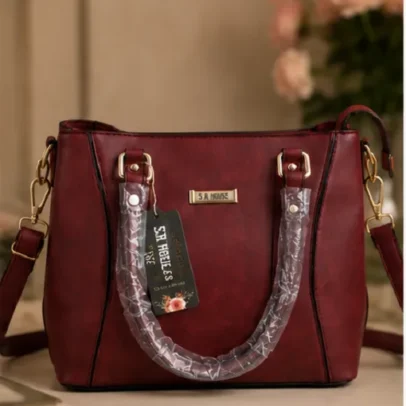 Maroon Premium Tote Handbag with Dual Top Handles and Adjustable Shoulder Strap,.,.