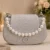 Women's Silver Glitter Party Sling Bag with Elegant Pearl Handle and Detachable Chain Strap