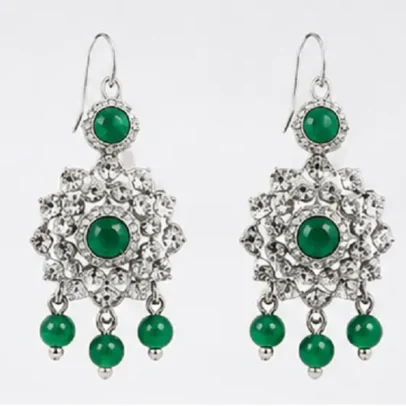 Silver Plated Green Stone Necklace Set for Women.